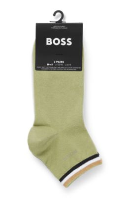 Two-pack of short socks with signature-stripe cuffs, White / Green