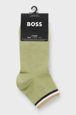 Two-pack of short socks with signature-stripe cuffs, White / Green