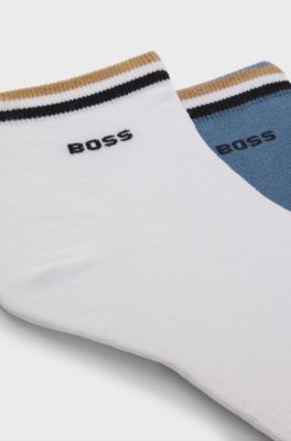 Two-pack of short socks with signature-stripe cuffs, White / Blue