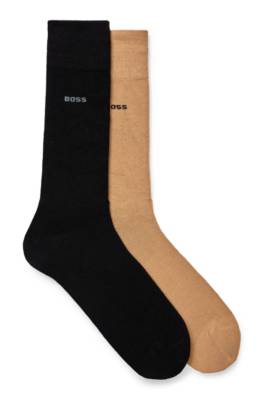 Hugo Boss Two-pack Of Regular-length Socks In Stretch Yarns In Black