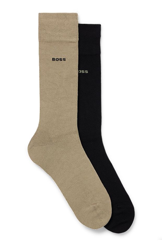 Two-pack of regular-length socks in stretch yarns, Black / Green