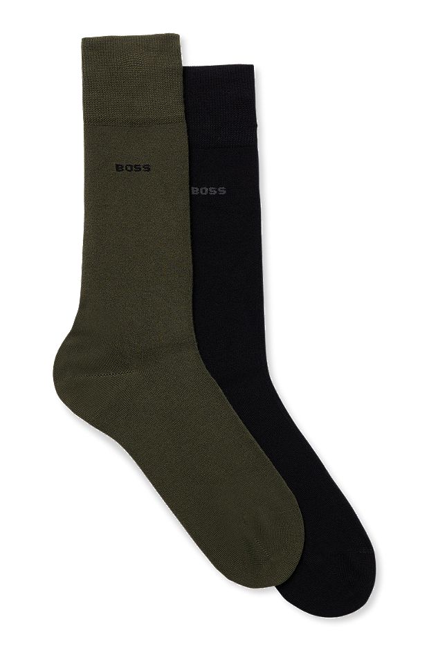 Two-pack of regular-length socks in stretch yarns, Khaki