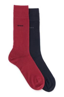 Hugo Boss Two-pack Of Regular-length Socks In Stretch Yarns In Red