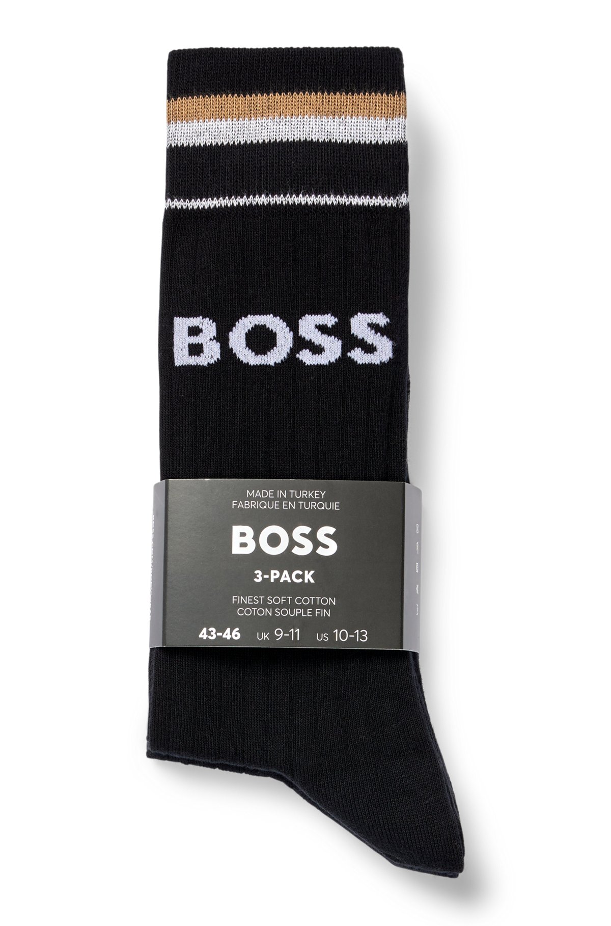 BOSS - Three-pack of regular-length socks with signature stripes