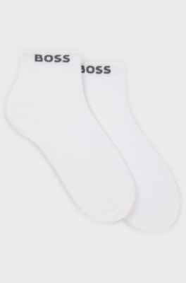 Two-pack of short socks with logo cuffs, White