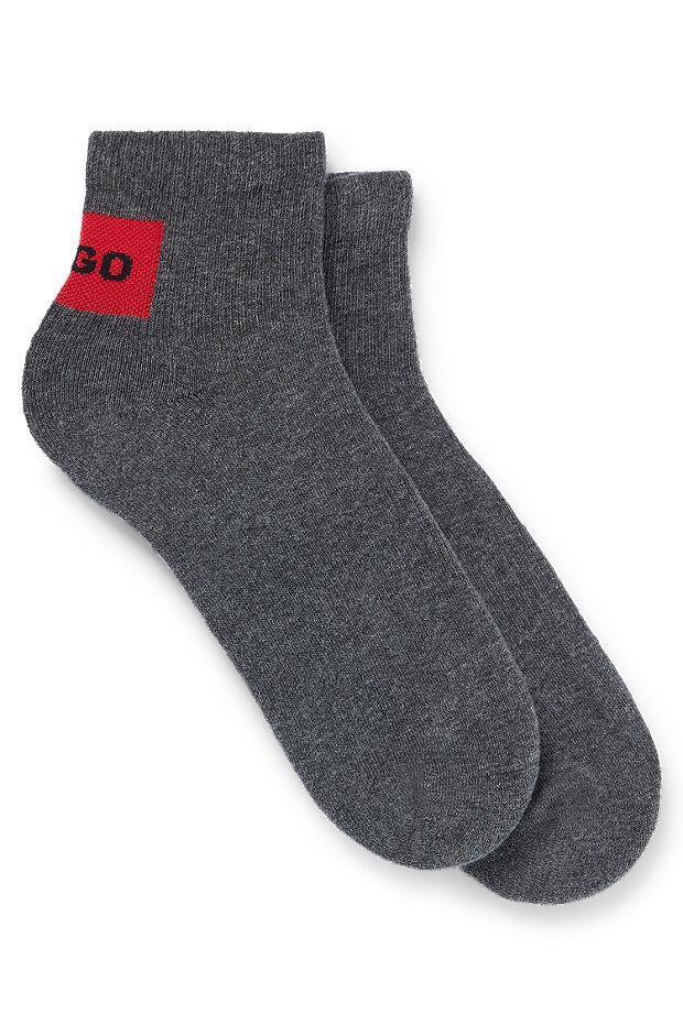 Two-pack of short socks with red logo label, Grey