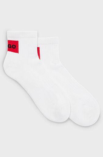 Two-pack of short socks with red logo label, White