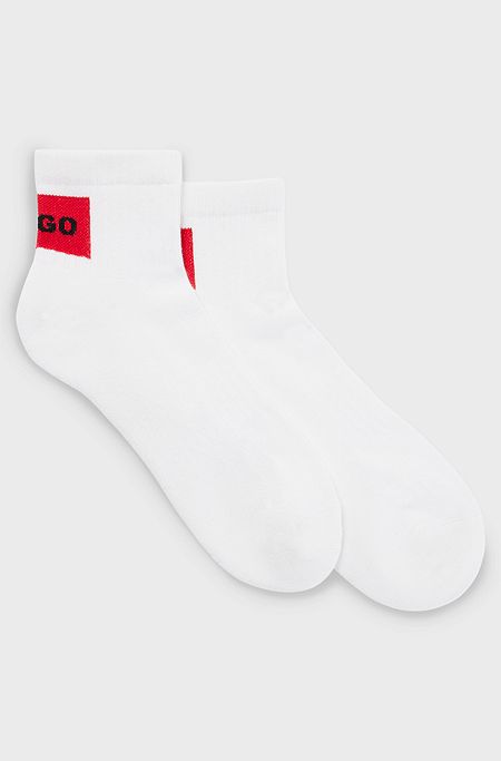 Two-pack of short socks with red logo label, White