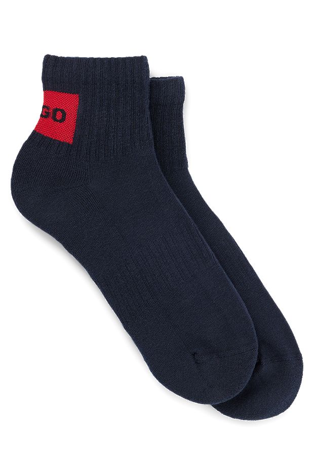 Two-pack of short socks with red logo label, Dark Blue