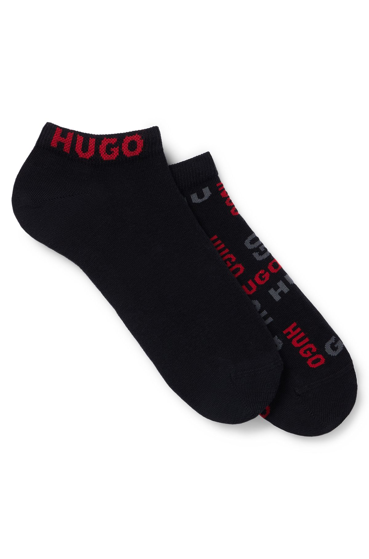 Dos pares de calcetines tobilleros en mezcla de algodón con logos, Negro