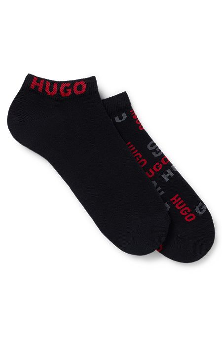 Dos pares de calcetines tobilleros en mezcla de algodón con logos, Negro