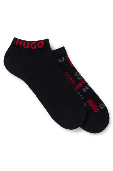 Two-pack of cotton-blend ankle socks with logos, Black