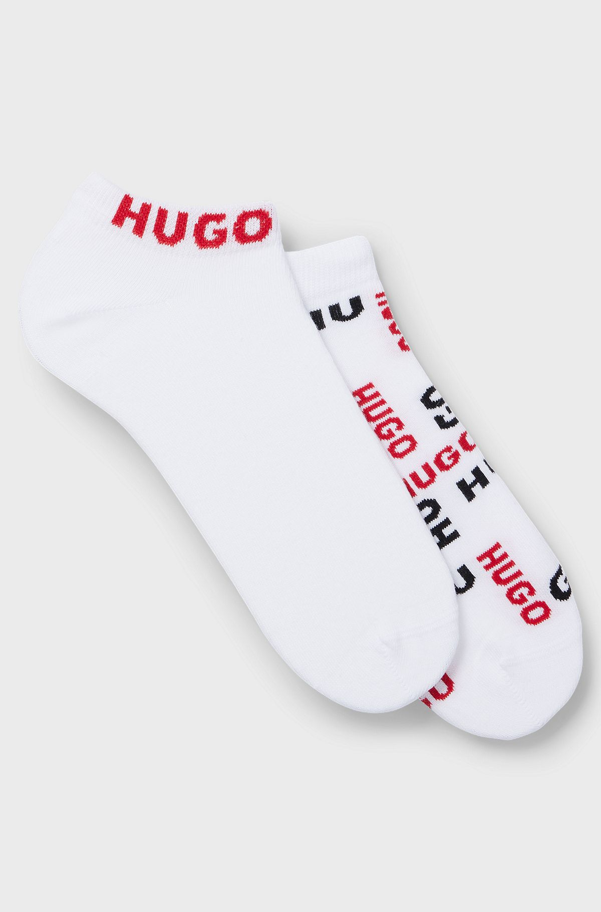 Two-pack of cotton-blend ankle socks with logos, White