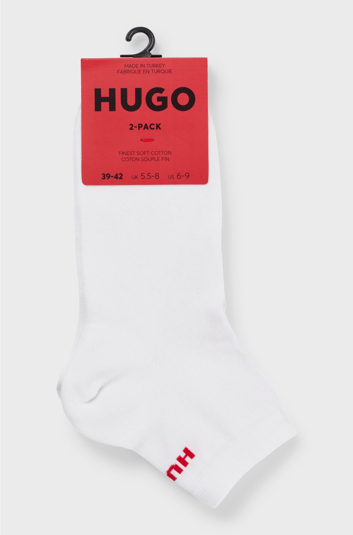 Two-pack of short-length logo socks, White