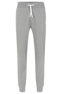 Hugo Boss Cotton-terry Tracksuit Bottoms With Stripe And Logo In Grey