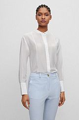 Oversized-fit blouse in cotton and silk, White