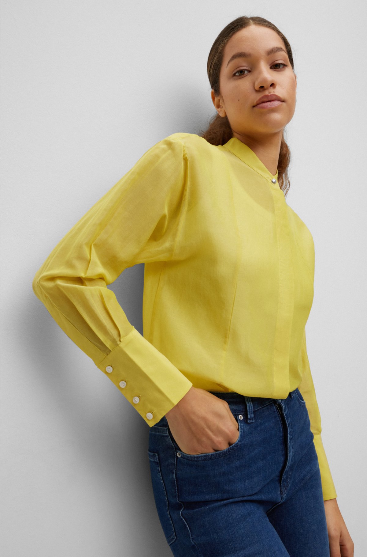 BOSS - Oversized-fit blouse van katoen zijde