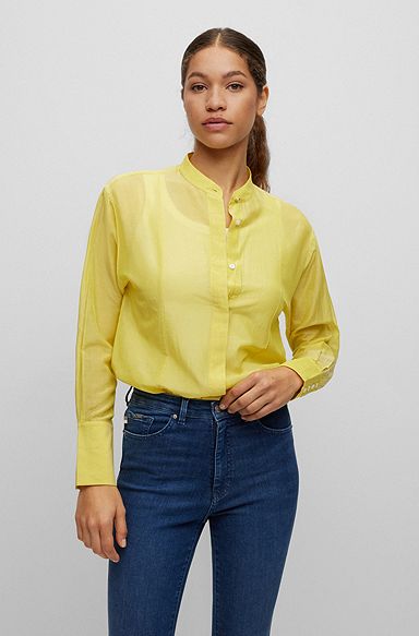 Oversized-fit blouse in cotton and silk, Yellow