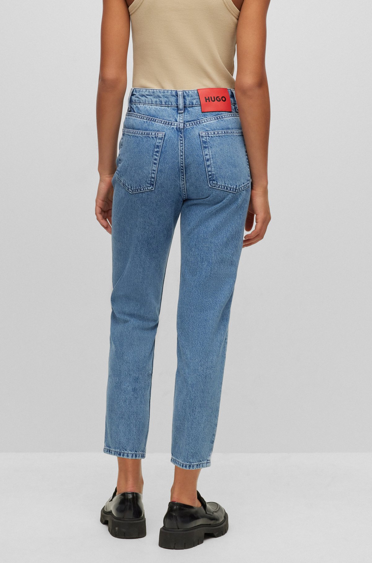 HUGO - Relaxed-fit jeans in blue rigid denim