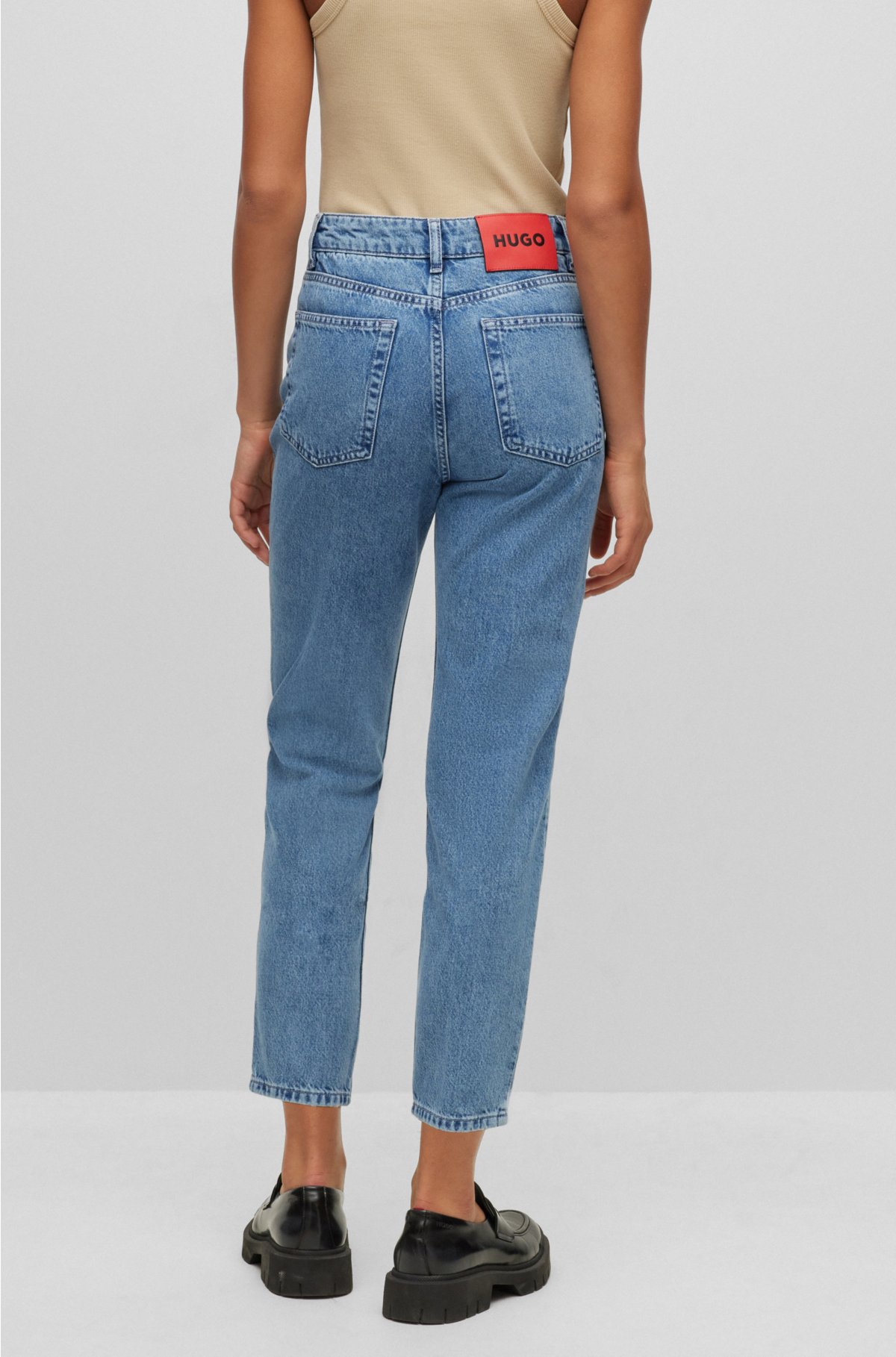 HUGO - Relaxed-fit jeans in blue rigid denim