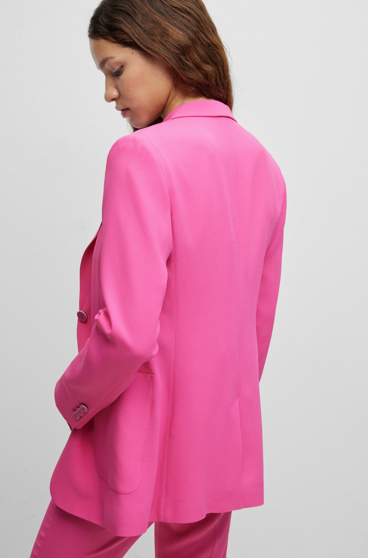 Slim-fit long-length jacket in matte fabric, Pink
