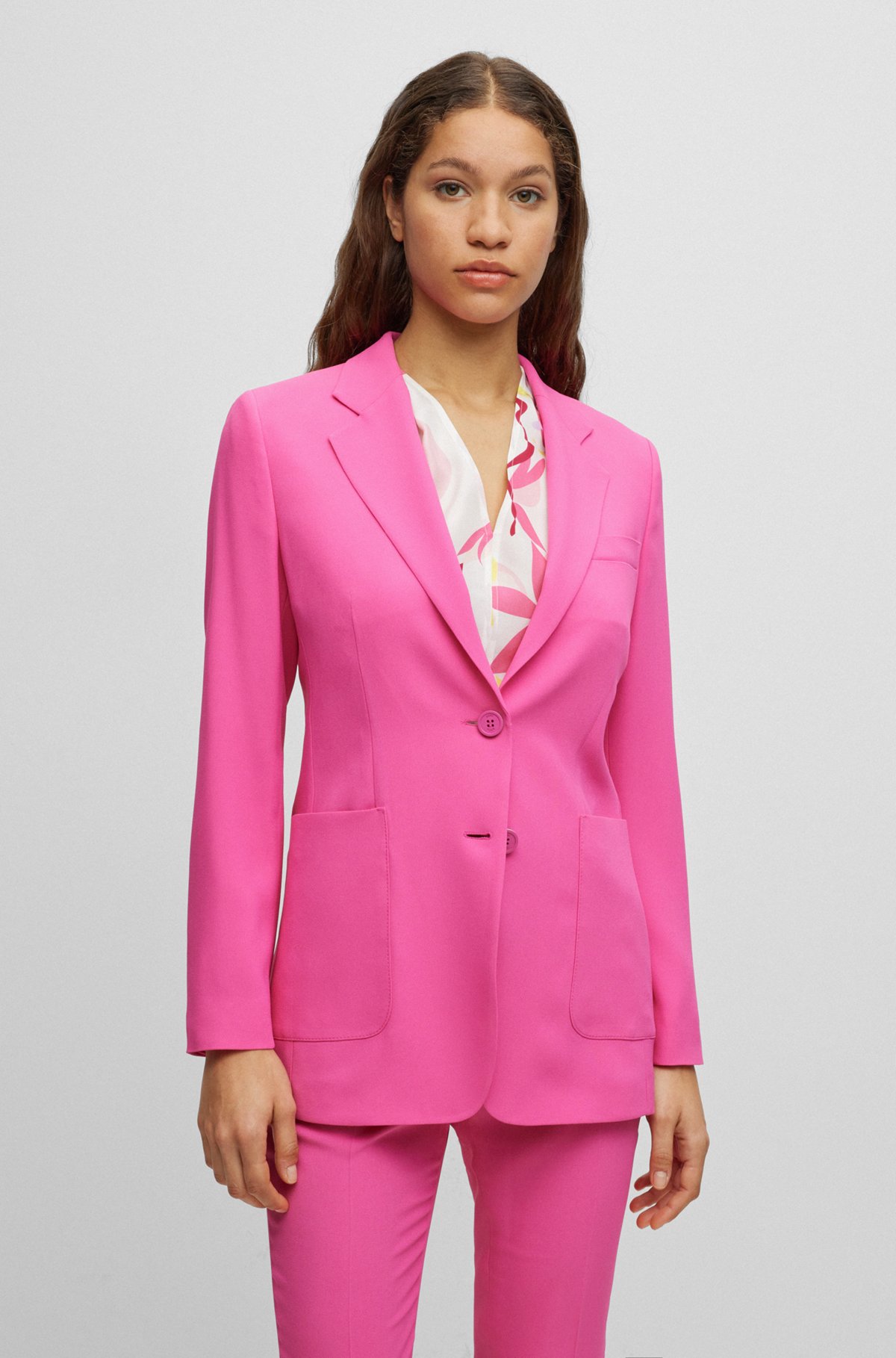 Slim-fit long-length jacket in matte fabric, Pink