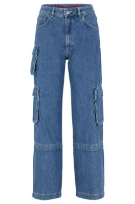 Hugo Boss Relaxed-fit Cargo Jeans In Blue Rigid Denim In Blue