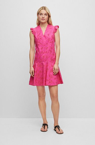 스캘럽 엣지 코튼 레이스 드레스, 핑크