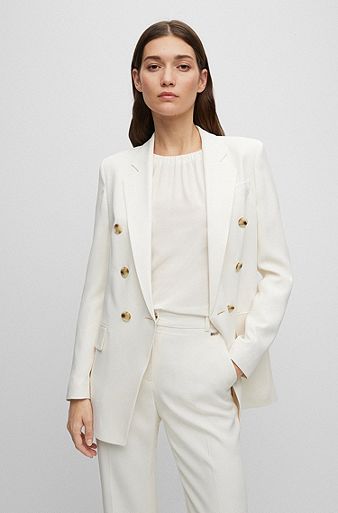 Regular-fit jacket with double-breasted front, White