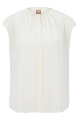 Hugo Boss Cap-sleeve Blouse With Concealed Closure In White
