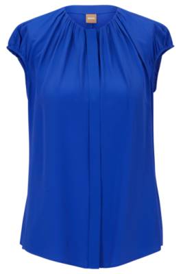 Hugo Boss Cap-sleeve Blouse With Concealed Closure In Blue