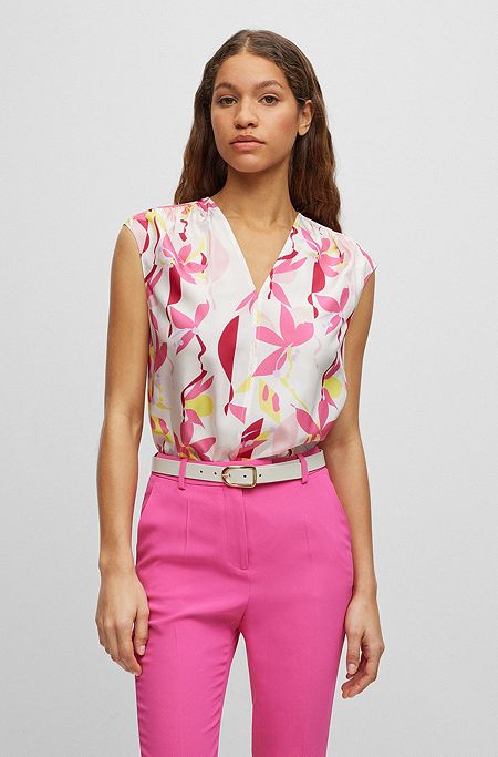 Relaxed-fit top in floral-print silk, Patterned
