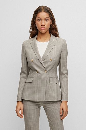 Regular-fit jacket in checked virgin wool and silk, Patterned