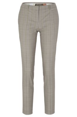 BOSS - Regular-fit trousers in checked virgin wool and silk