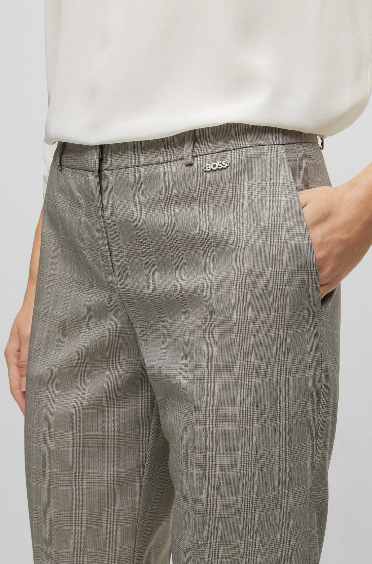Regular-fit trousers in checked virgin wool and silk, Patterned