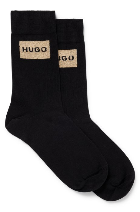 Two-pack of cotton-blend socks with metallic logos, Black