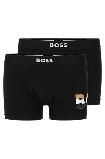 BOSS 博斯徽标裤腰弹力棉短裤两条装,  001_Black