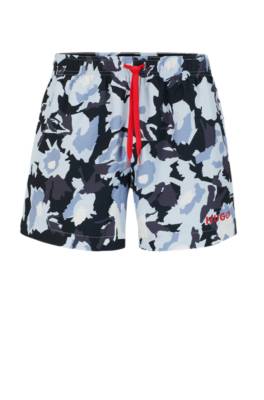 Hugo Boss Quick-dry Printed Swim Shorts In Recycled Fabric In Light Blue