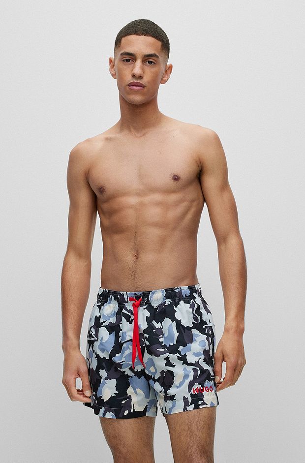 Quick-dry printed swim shorts in recycled fabric, Light Blue
