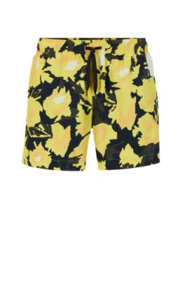 Hugo Boss Quick-dry Printed Swim Shorts In Recycled Fabric In Yellow