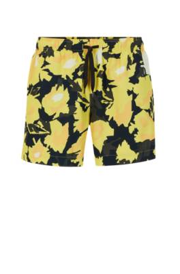 Hugo Quick-dry Printed Swim Shorts In Recycled Fabric In Yellow