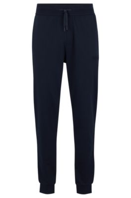 Hugo Boss Cotton-piqu Tracksuit Bottoms With Logo Detail In Dark Blue