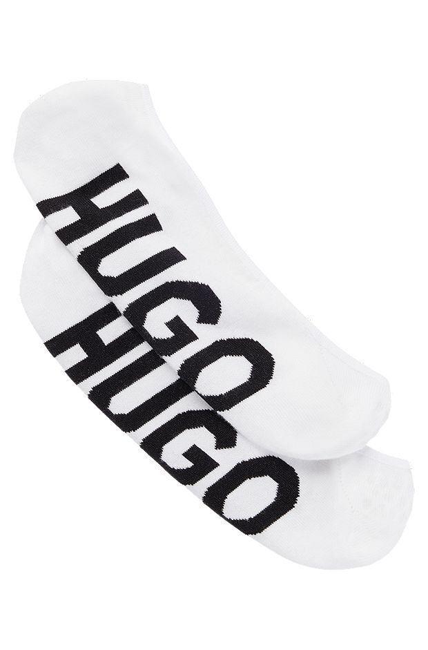 Two-pack of invisible socks with contrast logos, White