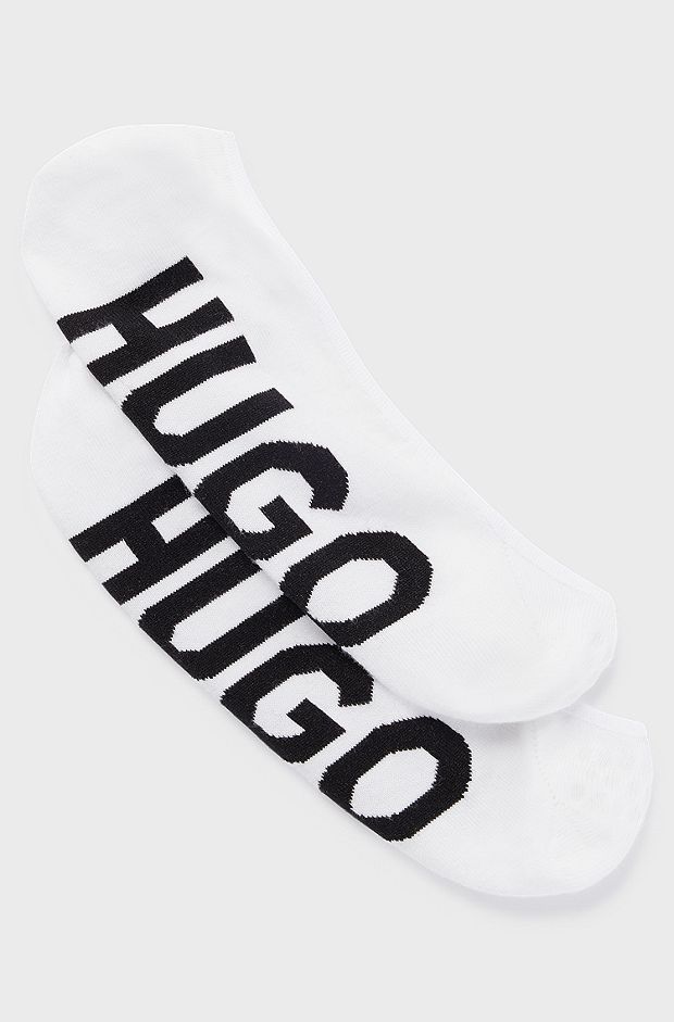 Two-pack of invisible socks with contrast logos, White