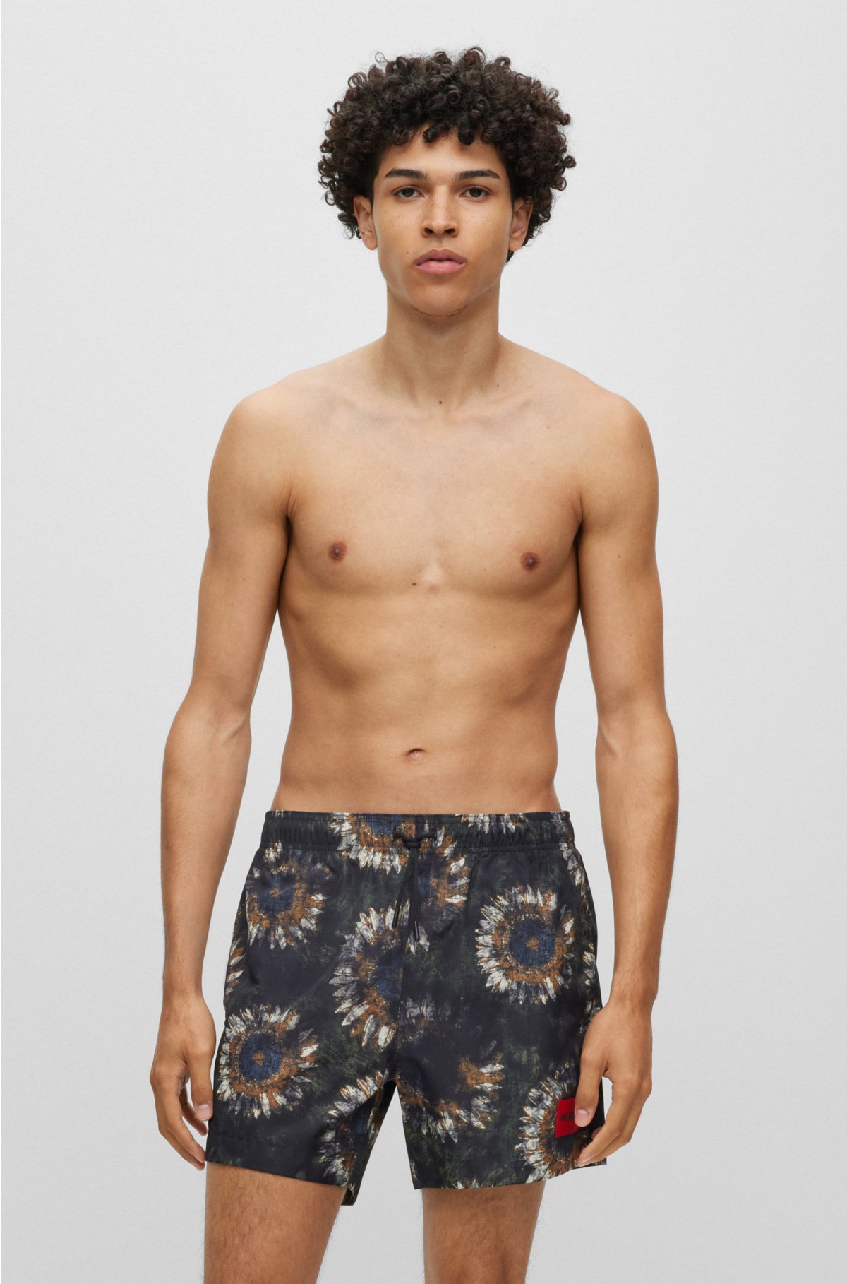 HUGO - Quick-dry swim shorts in printed recycled fabric