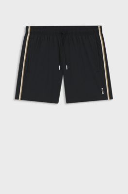 Swim shorts with signature stripe and logo, Black