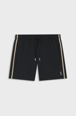Swim shorts with signature stripe and logo, Black