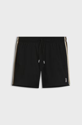 Swim shorts with signature stripe and logo, Black