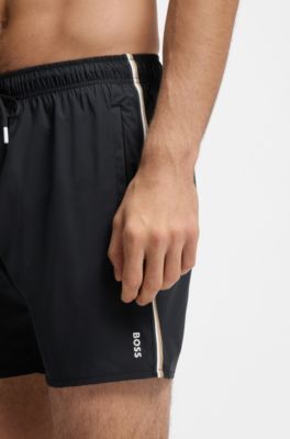 Swim shorts with signature stripe and logo, Black