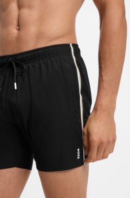Swim shorts with signature stripe and logo, Black